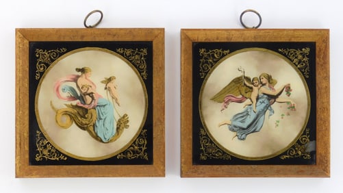 Pair of reverse paintings on glass