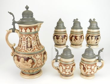 German Gerz tankard and five mugs