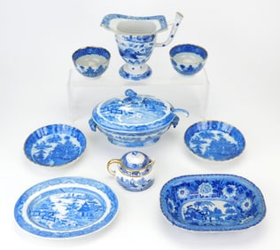 9 Blue and White china pieces