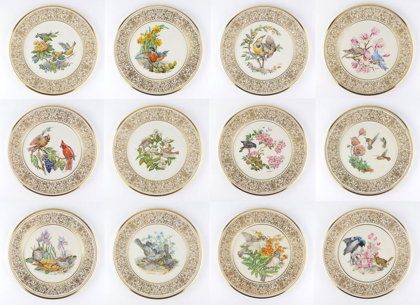 Set of 12 Lenox Porcelain Boehm Bird Plates (1 of 15)