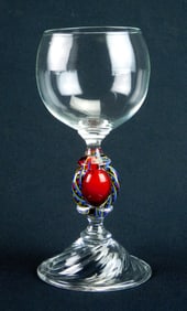 20th c. Hand- blown glass goblet