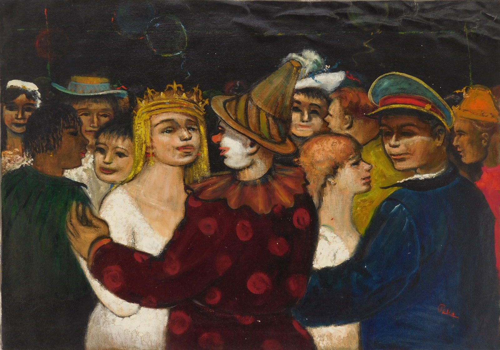 Albert Pels (American, 1910-1998) oil: Costume Ball- It Happens Every 10/31 oil on canvas, signed Pels lower right, titled verso. 19 1/4 x 27 1/2" Provenance: Private collection- New York, NY; By descent estate of the arti