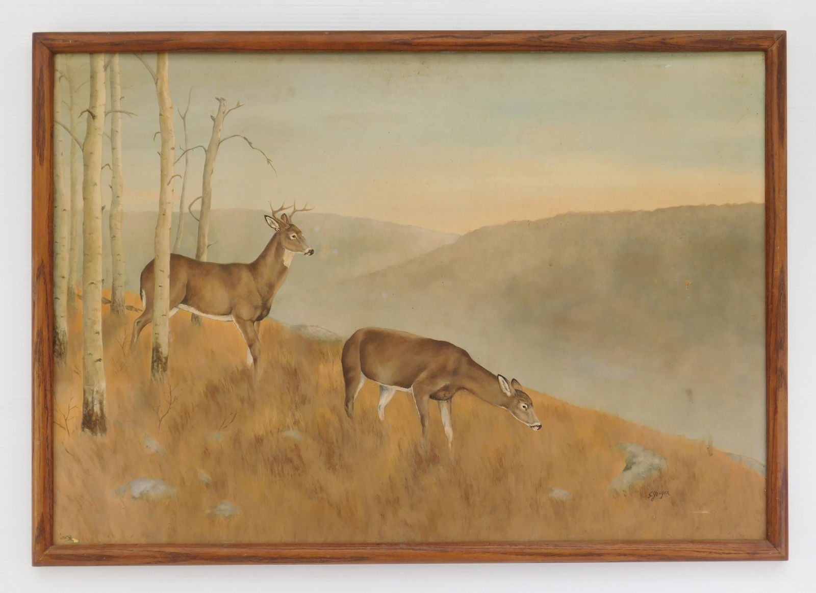 Scott Yeager (American, 1965- ) oil: Deer in Landscape oil on panel, signed S. Yeager lower right, framed. 21 1/2 x 31 1/2" Provenance: Private collection- Stow, OH