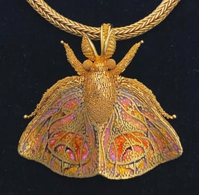 John Paul Miller (American, 1918-2013) 18k gold enamel pendant and chain