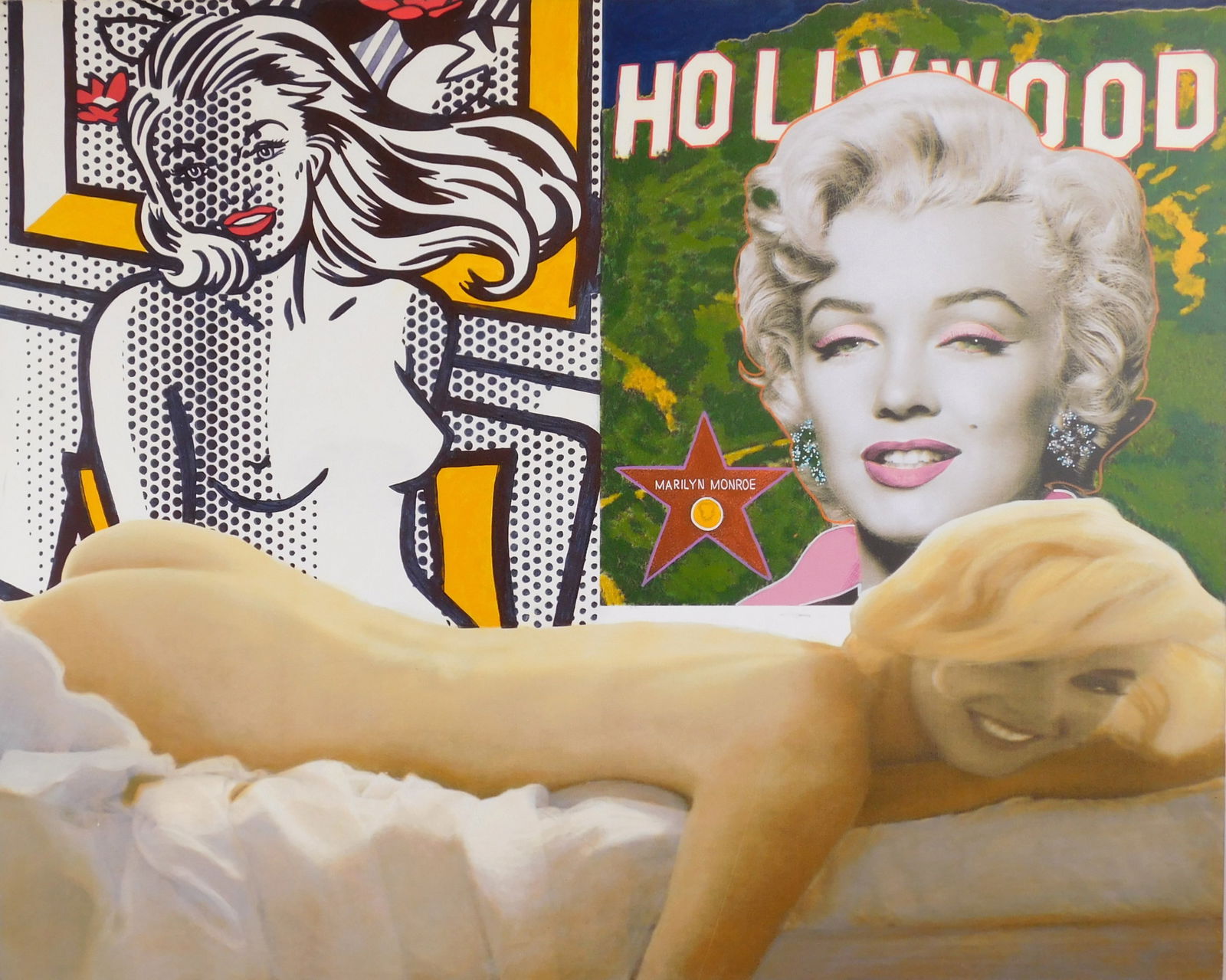 Steve Kaufman (American 1960-2010) oil: Marilyn Enjoys oil on canvas, initialed SK verso. 48 x 60" Provenance: Centaur Sculpture Galleries- Las Vegas NV