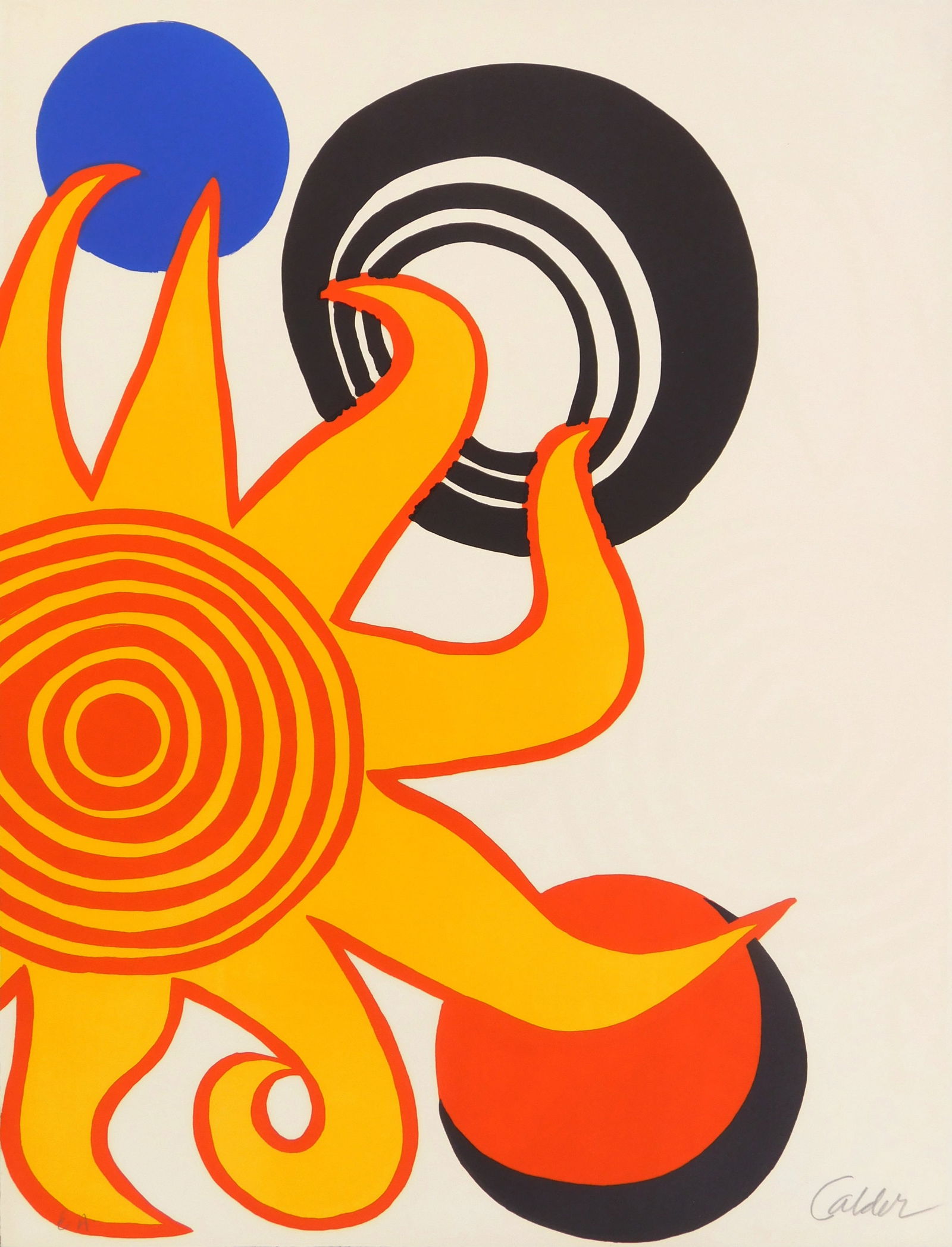 Alexander Calder (American, 1898-1976) lithograph: Untitled (Sun with Planets) lithograph in colors, ca. 1972, singed and annotated E. A. in pencil, This work is an artist's proof apart from the edition of 75 printed by Arte Adrian