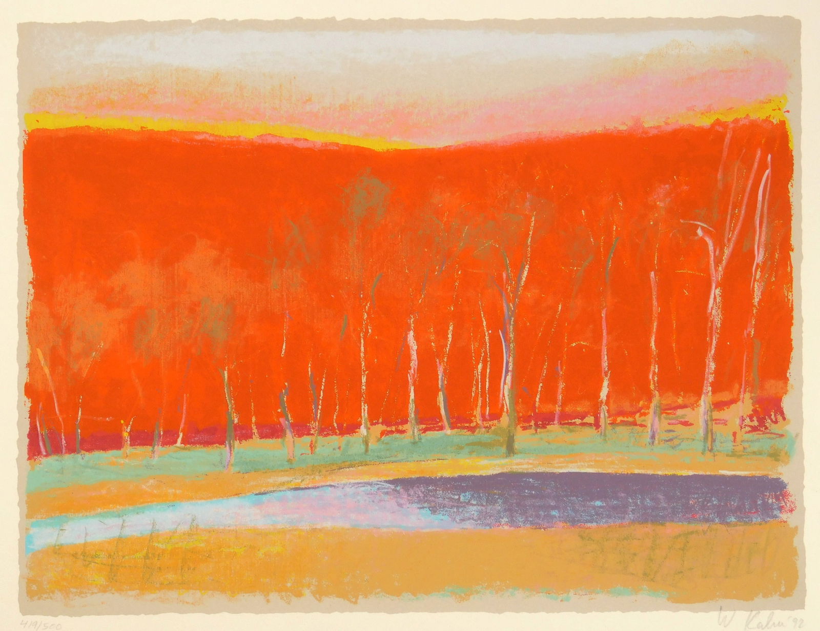 Wolf Kahn (American, 1927-2020) lithograph: Vivid Forest lithograph in colors, 1992, signed, dated and numbered 419/500 in pencil. 12 x 15 3/4" Provenance: Private collection- Hickory Grove, SC