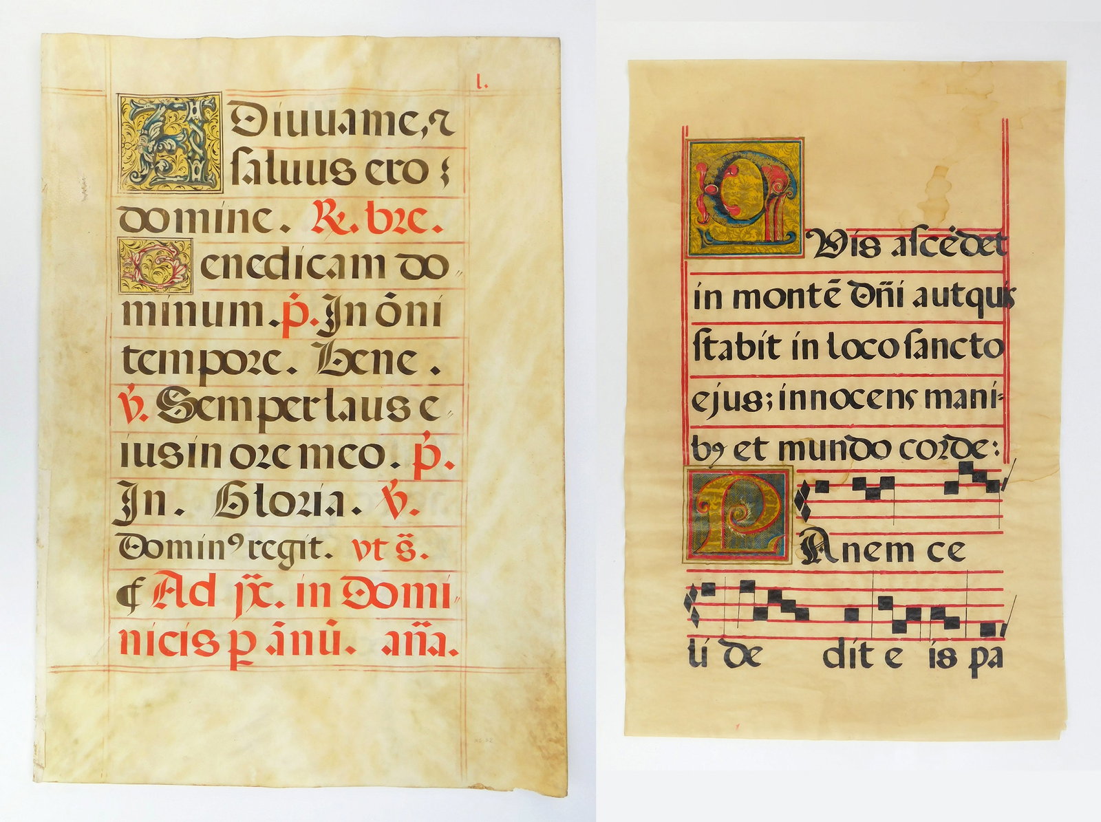 Illuminated manuscript page: together with illuminated musical page. 35 1/2 x 24 13/16"; 31 15/16 x 20 9/16" Provenance: Private collection- Cleveland, OH