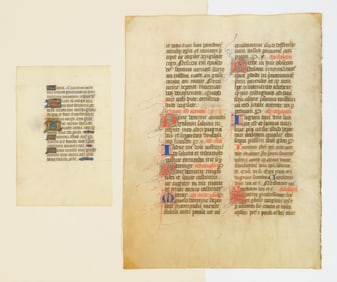 2 French Illuminated Manuscript pages