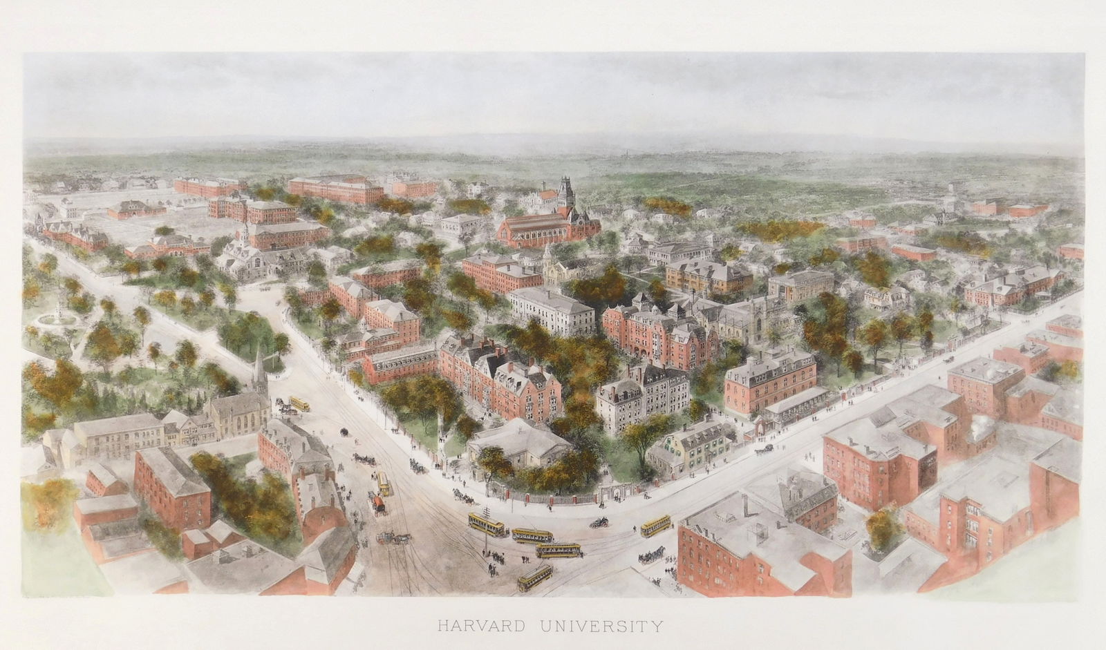 after Richard Rummell photogravure: Harvard University photogravure with hand-coloring, published by J. D. Nichols Co. New York. 17 x 29 11/16" Provenance: Private collection- Cleveland, OH