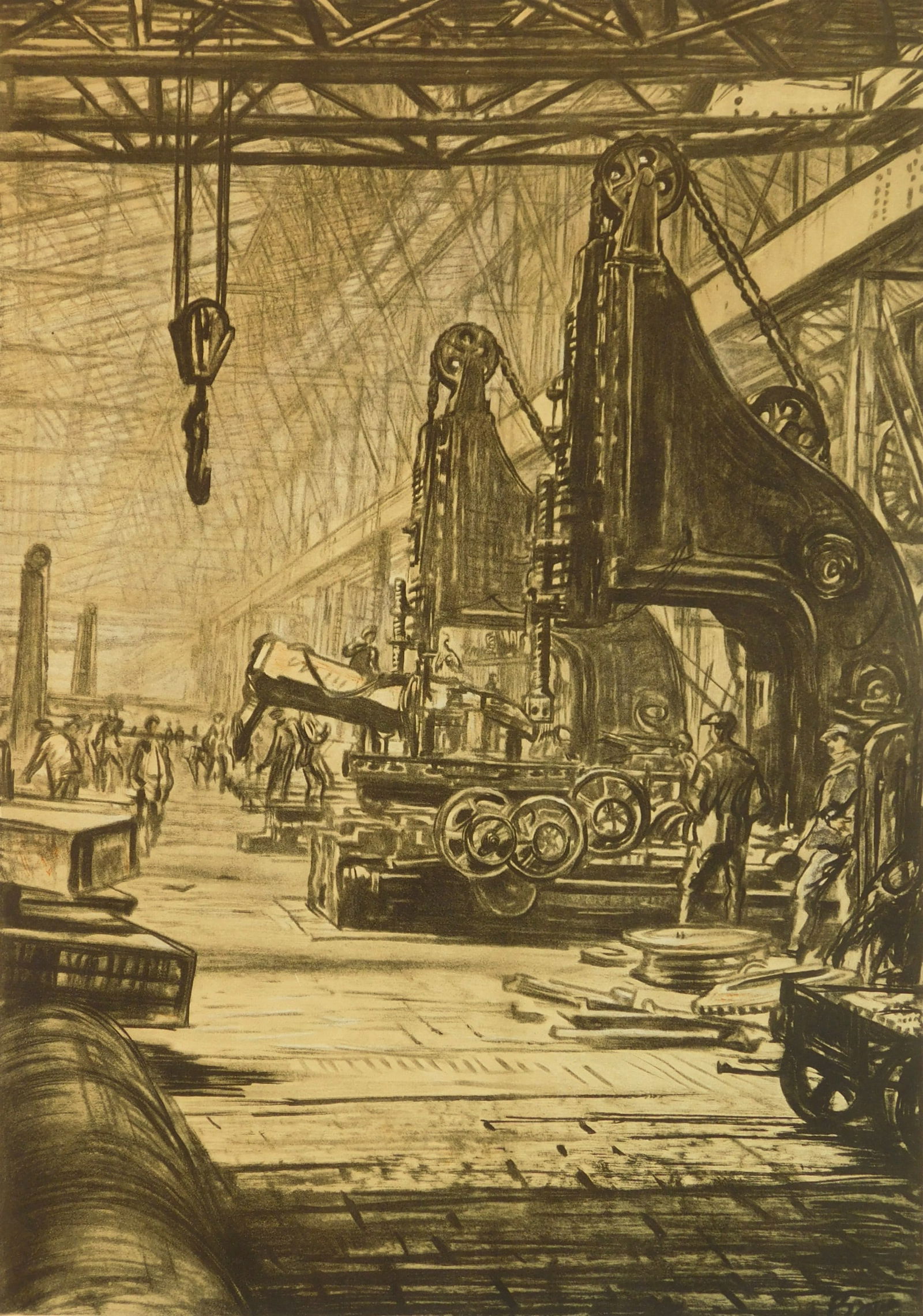 Sir David Muirhead Bone (Scottish, 1876-1953) lithograph: The Giant Slotters lithograph, 1917, signed in pencil. 19 1/2 x 13 3/4" Provenance: Private collection- Tucson, AZ