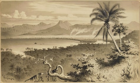 Rudolf Cronau (German, 1855-1939) wash drawing