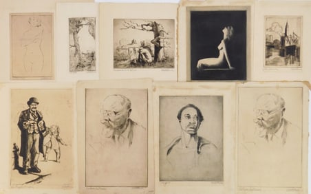 9 Gillette French (American, 20th c.) etchings