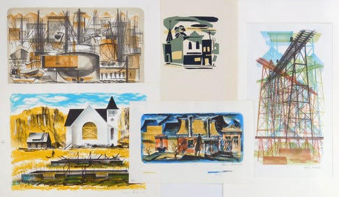4 Edwin Fulwider (American, 1913-2003) lithographs & 1 Kathryn Fulwider (American, 1915-2003)