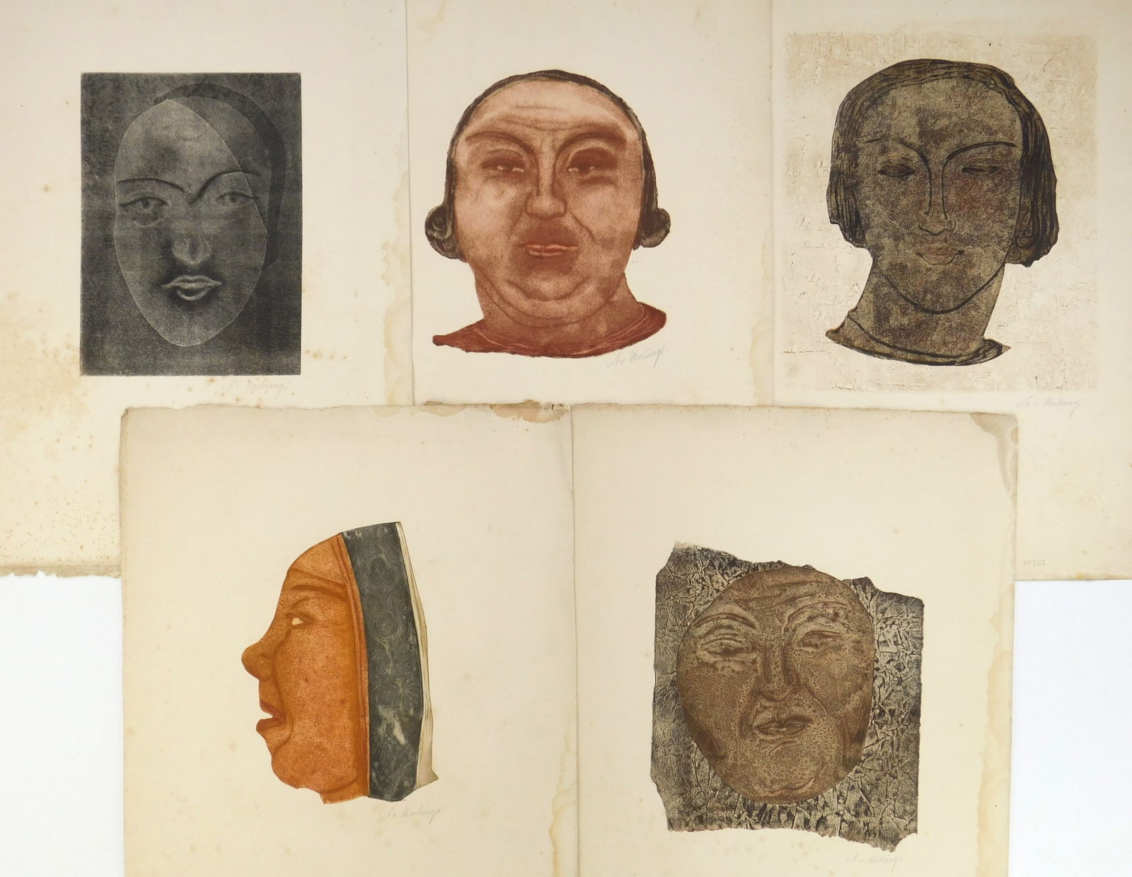 5 Sandor Alexander Kubinyi von Demenfalva (Hungarian, 1875-1949) aquatints: Head Studies 5 aquatints in color, all signed in pencil. 20 x 14" (sheets ize) Provenance: Private collect- Peninsula, OH Estate of Honore Guilbeau