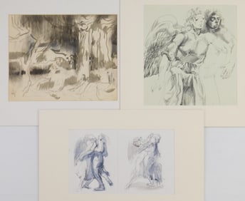 4 Francis J. Meyers (American, 1921-1998) pen and inks