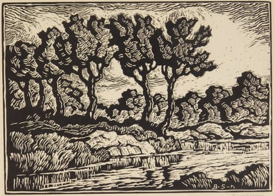 Birger Sandzen (American, 1871-1954) linocut