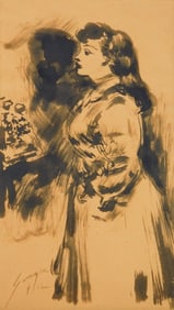 Clyde Singer (American, 1908-1999) wash drawing