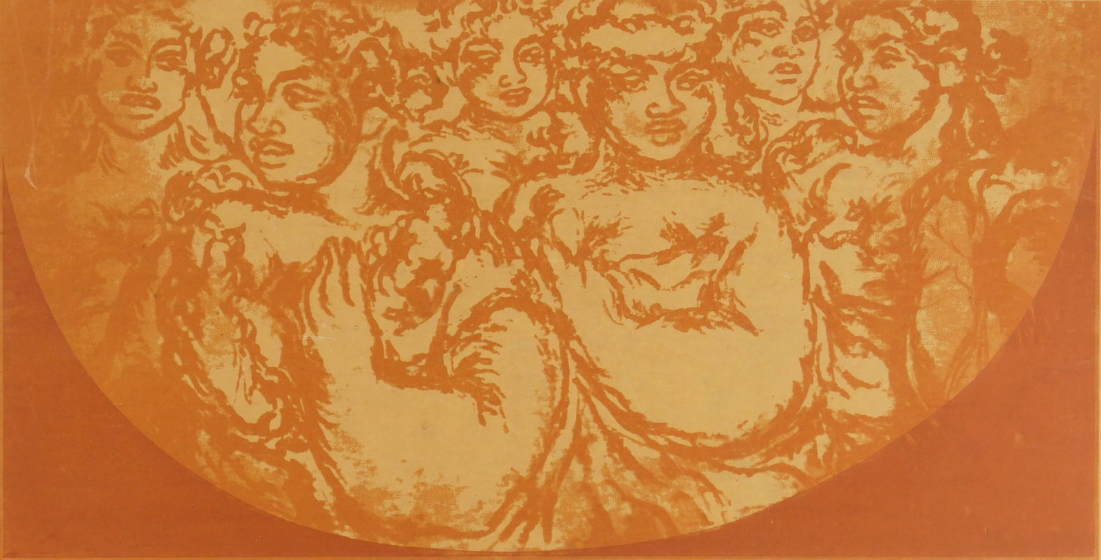 Madge Tennent (American, 1889-1972) serigraph: Plenty Hawaiians serigraph, ca. 1965. 10 1/8 x 20" Provenance: Private collection- Denver, CO