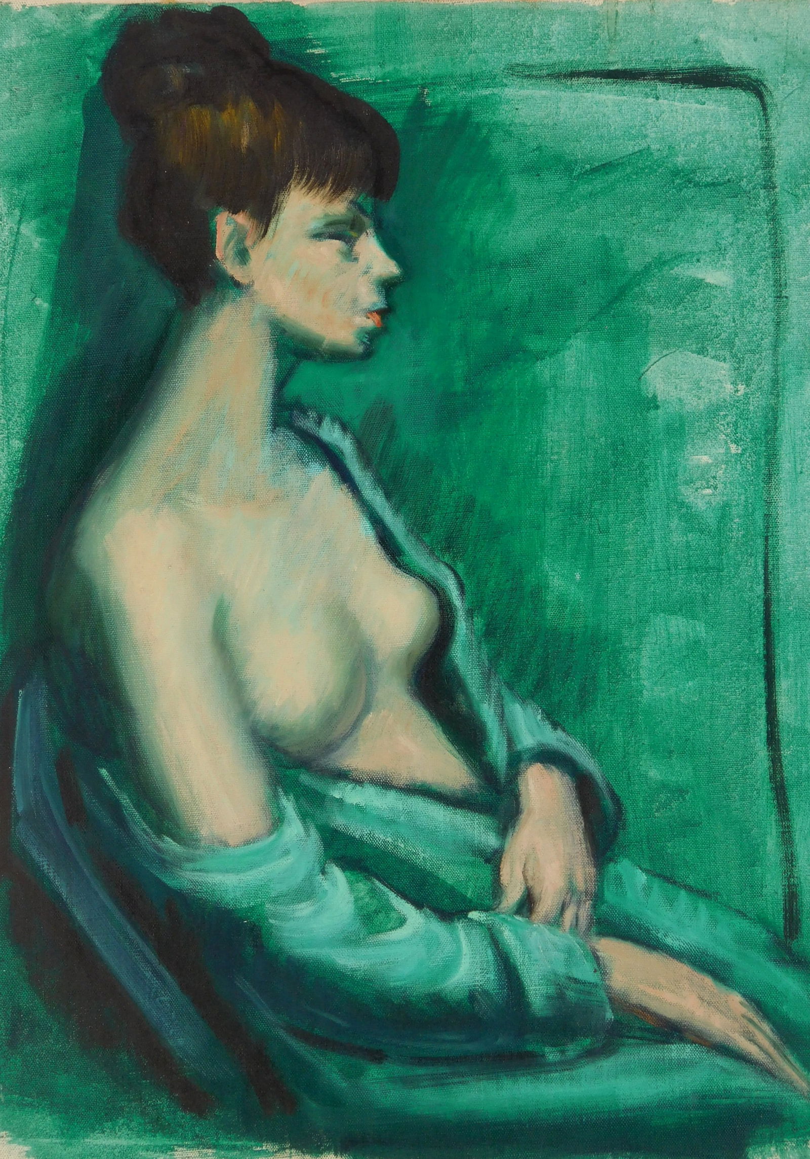 Albert Pels (American 1910-1998) oil: Model Resting Oil on canvas (unstretched), 15 7/8 x 11 7/8" Provenance: Private collection- New York, NY By descent estate of the artist.