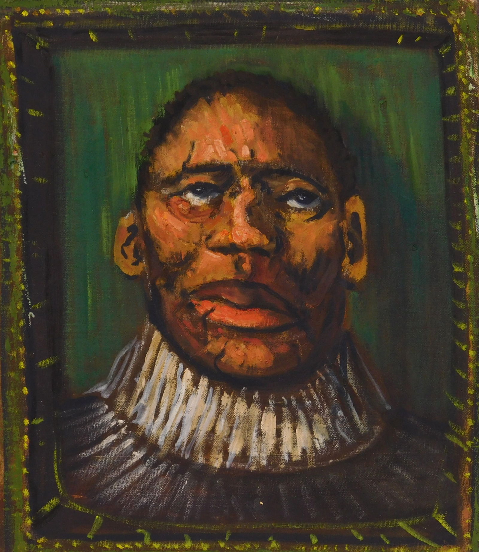 Albert Pels (American 1910-1998) oil: Portrait of Man oil on canvas (unstretched), signed Pels upper center, 12 1/2 x 11" Provenance: Private collection- New York, NY By descent estate of the artist.