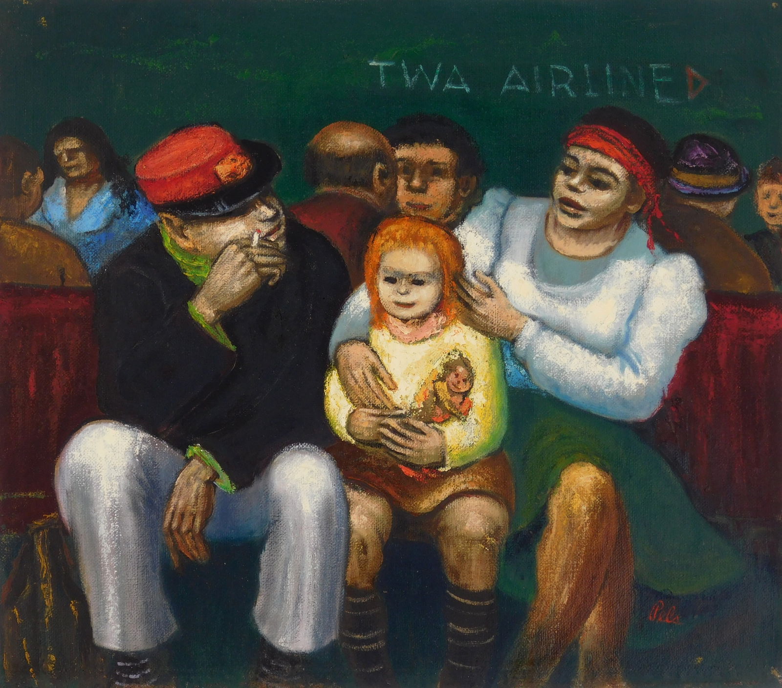 Albert Pels (American 1910-1998) oil: TWA Airline Oil on canvas (unstretched), signed Pels lower right, 15 7/8 x 18" Provenance: Private collection- New York, NY By descent estate of the artist.