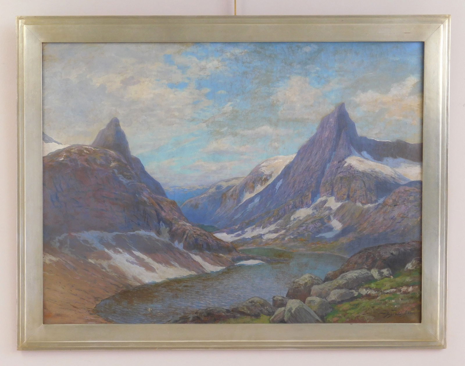 Sigvald Sven (Swedish, 20th c.) oil: Landscape with Fjord oil on canvas, signed Sigvald Sven lower right, framed. 26 x 35" Provenance: Private collection- Cleveland Heights, OH *** PLEASE READ: IMPORTANT NOTE About S&H **