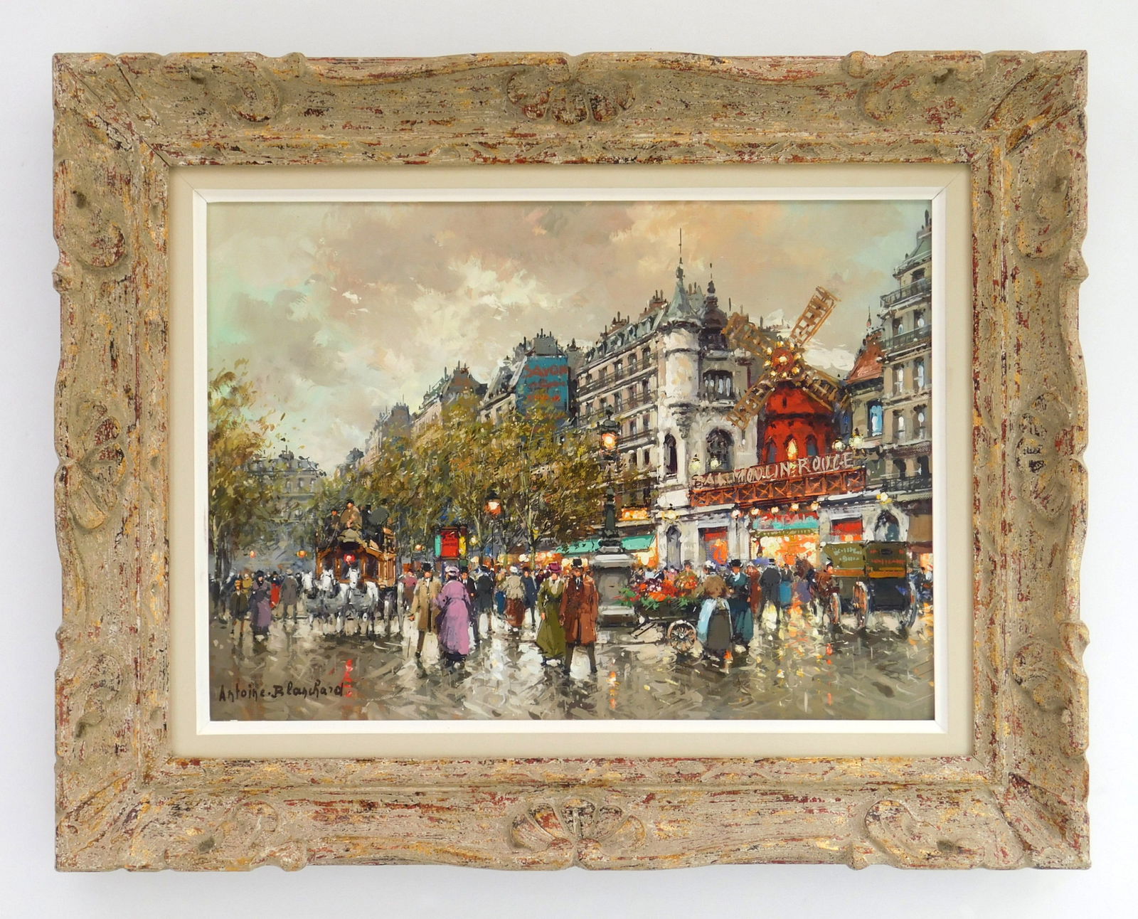Antoine Blanchard (French, 1910-1988) oil: Moulin Rouge oil on canvas, singed Antoine Blanchard lower left, framed. 13 x 18" Provenance: Private collection- Pepper Pike, OH *** PLEASE READ: IMPORTANT NOTE About S&H ***