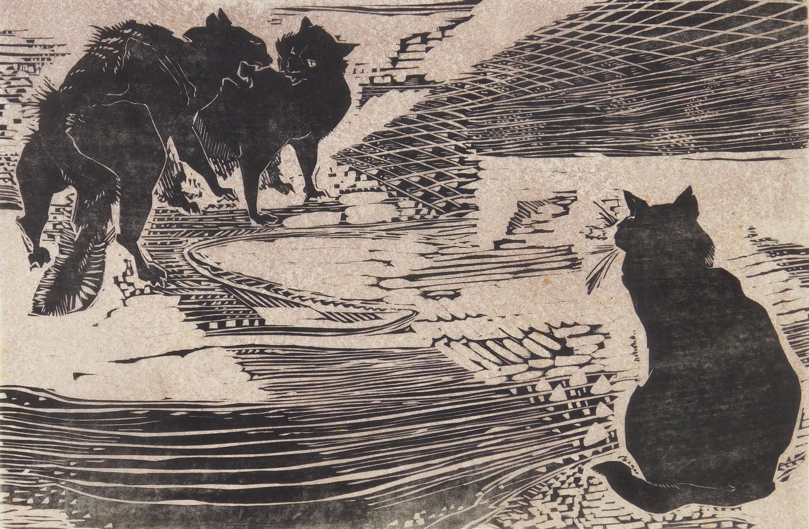 Gertrude Hermes (British, 1901-1983) wood engraving: Other Cats and Henry wood engraving, 1952, signed, date, titled and annotated No. 7 and inscribed For George and Mary with my Love Gert, Henry is my cat of Course! in pencil. 