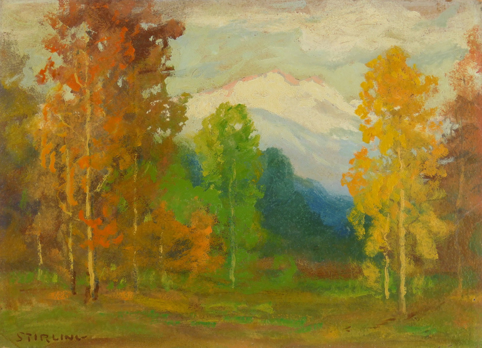 David Stirling (American, 1887-1971) oil: Estes Park, CO oil on panel, 1932, signed Stirling lower left. 9 x 12" Provenance: Private collection- New Orleans, LA *** PLEASE READ: IMPORTANT NOTE About S&H *** S&H of