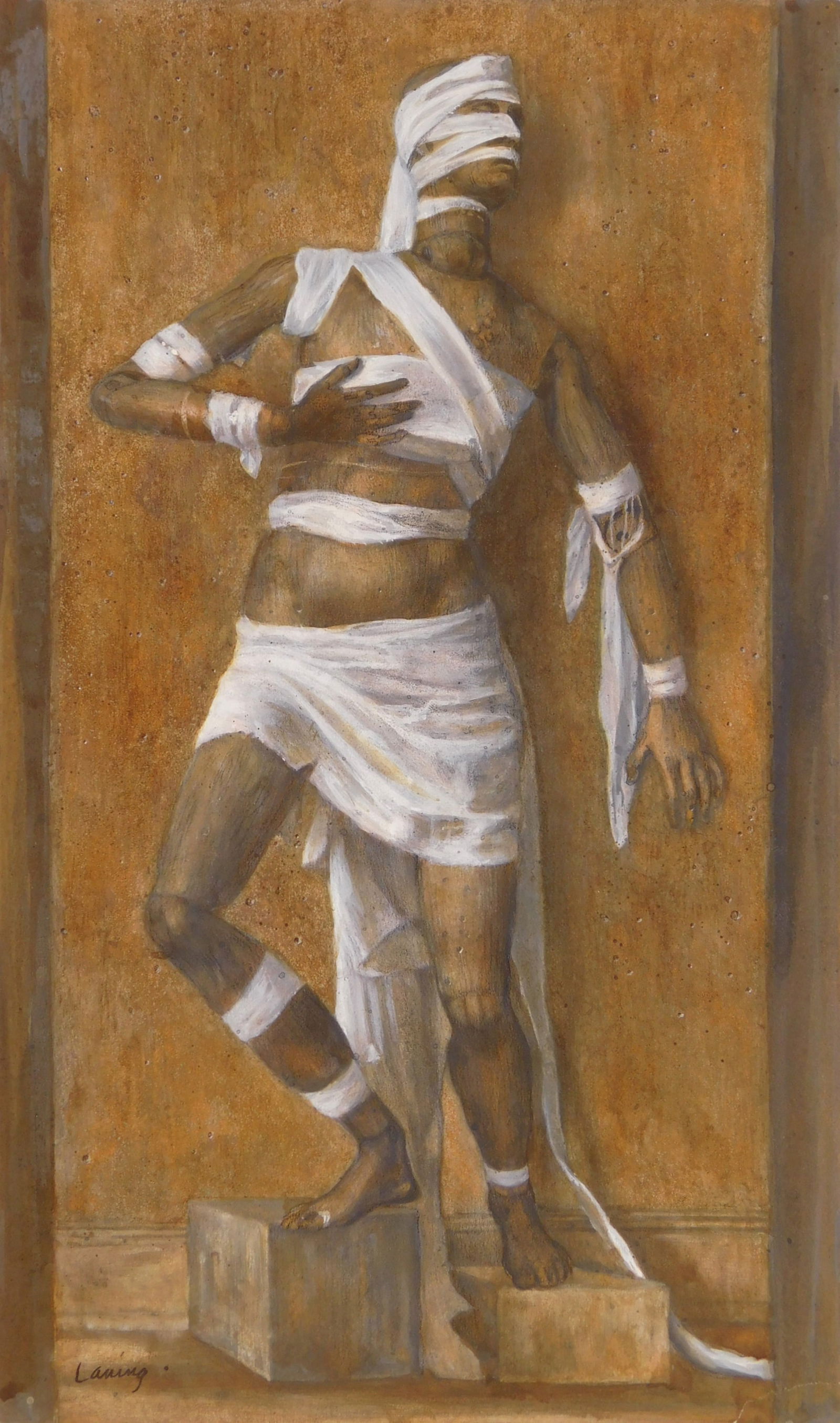 Edward Laning (American, 1906-1981) ink wash and gouache: Lazzaro de Cimolo ink wash and gouache on paper, 1953, signed Laning lower left. 12 1/2 x 7 3/8" Provenance: Private collection- New York, NY *** PLEASE READ: IMPORTANT NOTE Abou