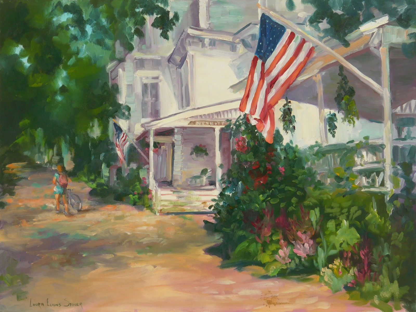 Laura Elkins Stover (American, 1924-2021) oil: Nantucket Inn oil on canvas, signed Laura Elkins Stover lower left. 18 x 24" Provenance: Private collection- Cleveland, OH *** PLEASE READ: IMPORTANT NOTE About S&H ***<