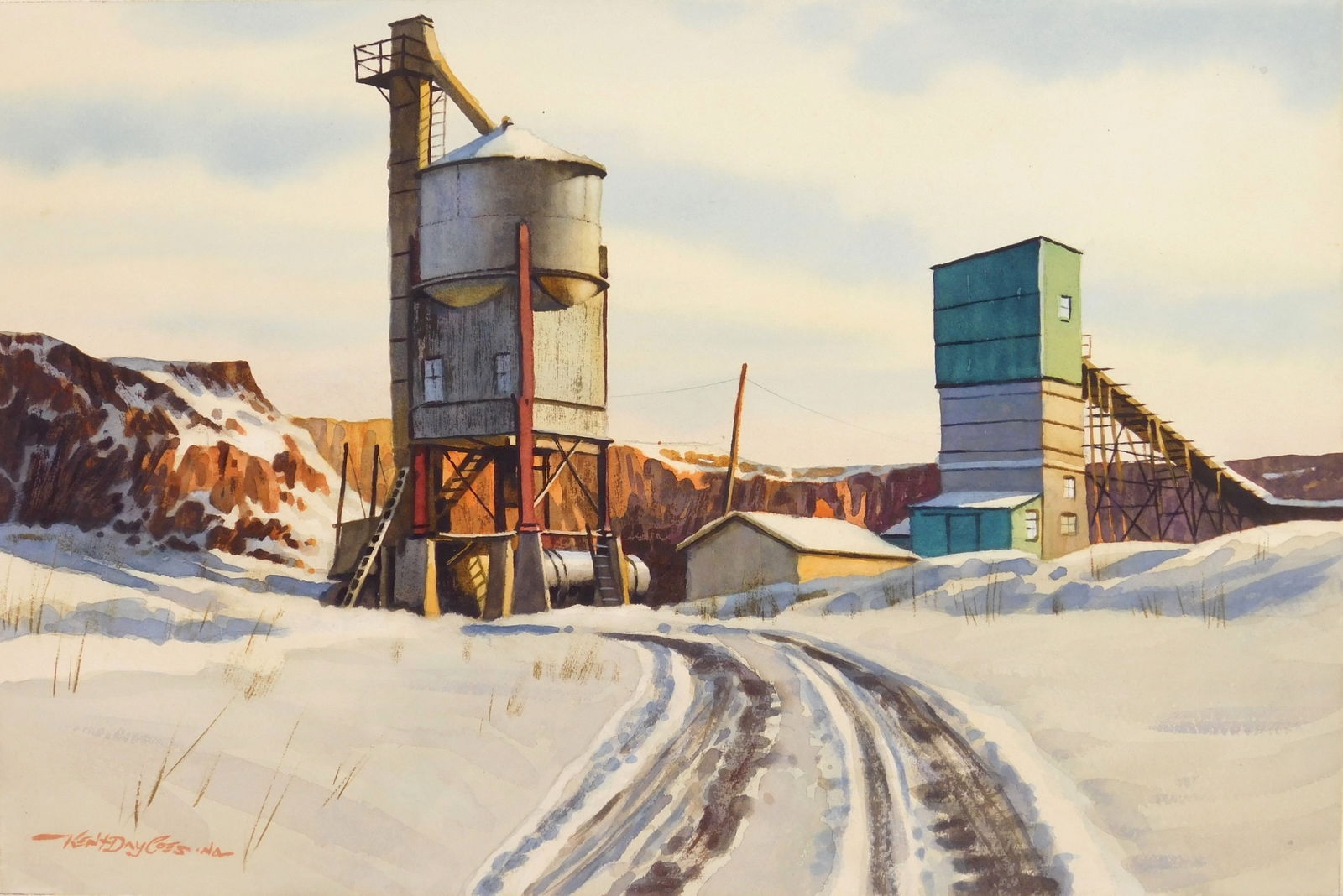Ken Day Coes (American, 1910-2000) watercolor: Quarry in Winter watercolor on paper, signed Ken Day Coes N. A. lower left. 14 x 21 1/2" Provenance: Private collection- Cleveland, OH *** PLEASE READ: IMPORTANT NOTE About S&H *