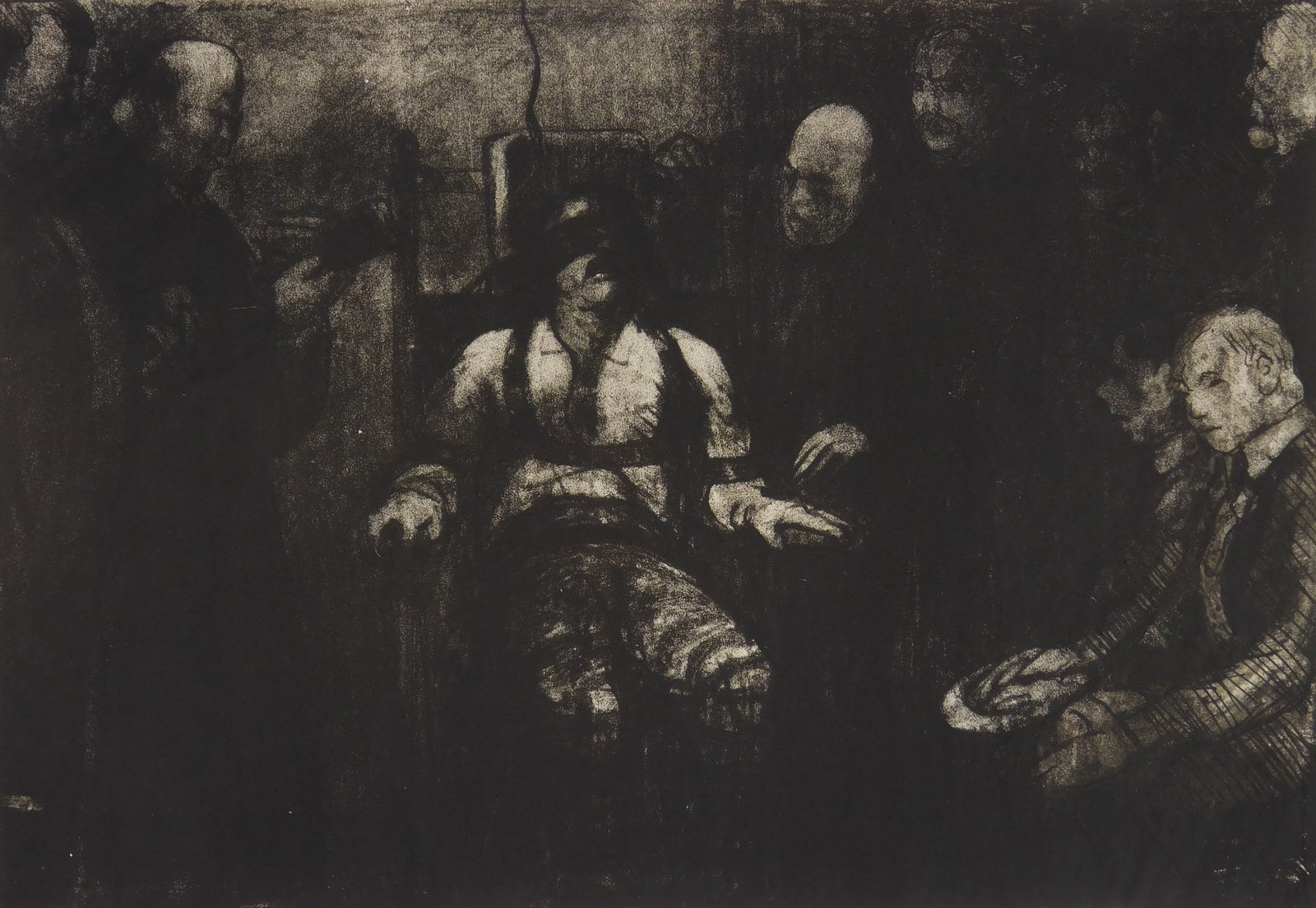 George Bellows (American, 1882-1925) lithograph: The Electrocution lithograph, 1917, estate signed and initialed J. B. B.(the artist's daughter) and numbered 9, edition of 51. 8 x 11 3/4" Literature: Mason 42 Provenance: Pr