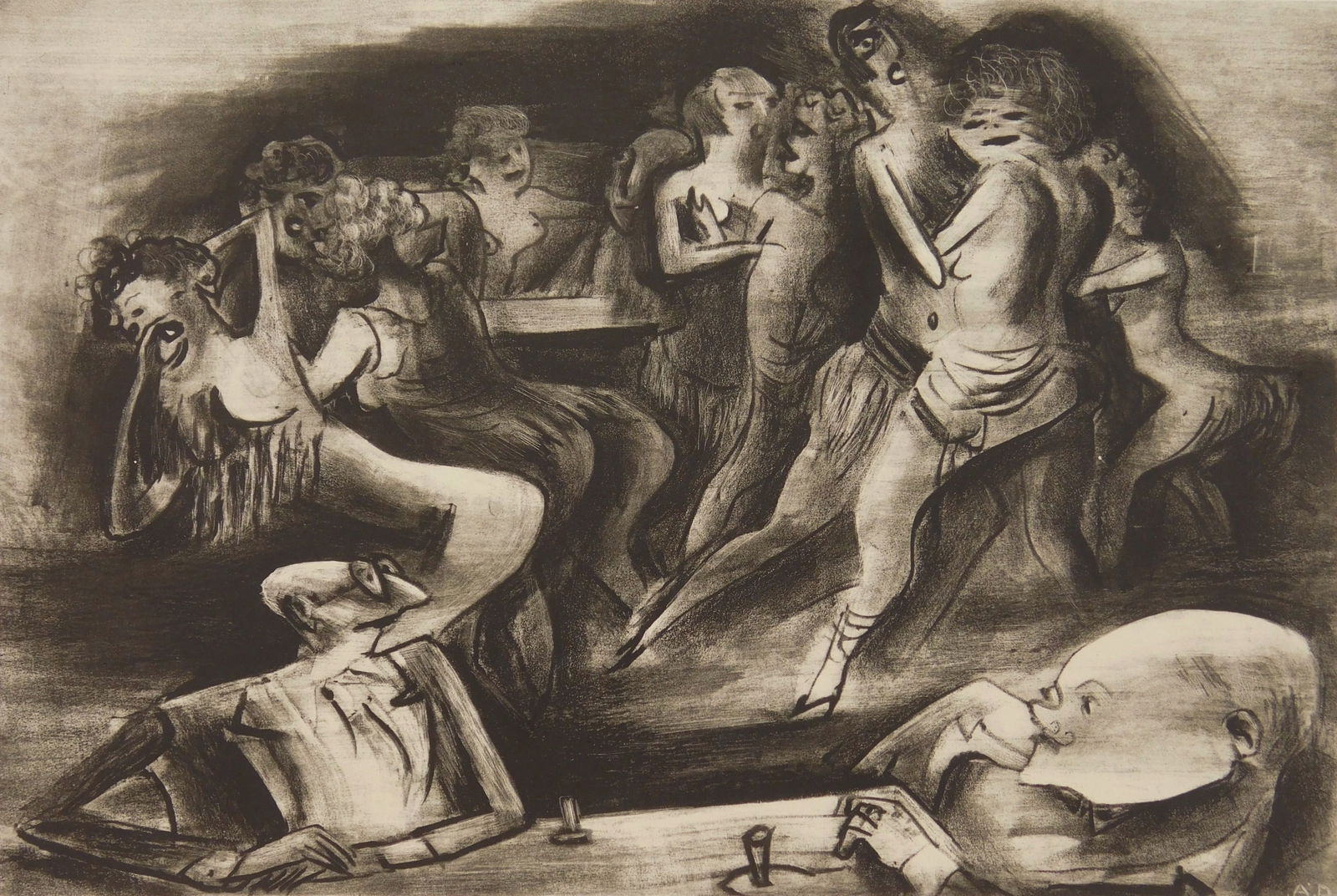 Adolf Dehn (American, 1895-1968) lithograph: Franky and Johnny Paris'' lithograph on chine colle, 1928, signed, dated and numbered 12/30 in pencil. 8 7/8 x 13 1/8'' Literature: Lumsdaine & O'Sullivan 71 Provenance: