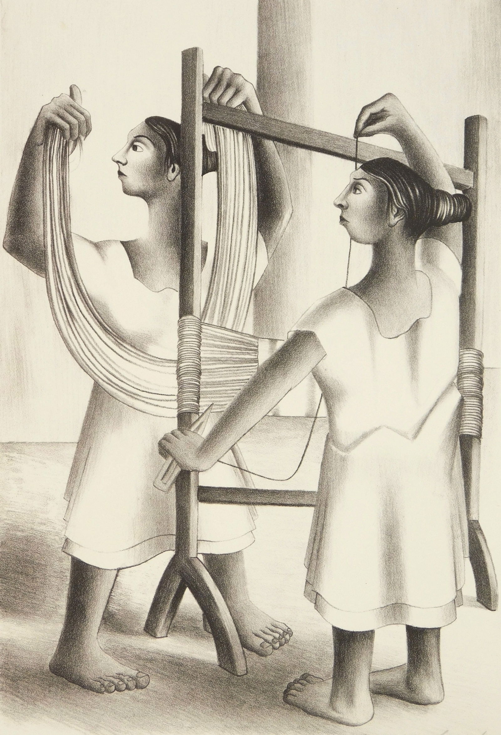 Francisco Dosamantes (Mexican, 1911-1986) lithograph: Mayan Women Weaving lithograph, signed and numbered 9/46 in pencil. 13 x 8 3/4'' Provenance: Private collection- Bay Village, OH *** PLEASE READ: IMPORTANT NOTE About S&H ***<