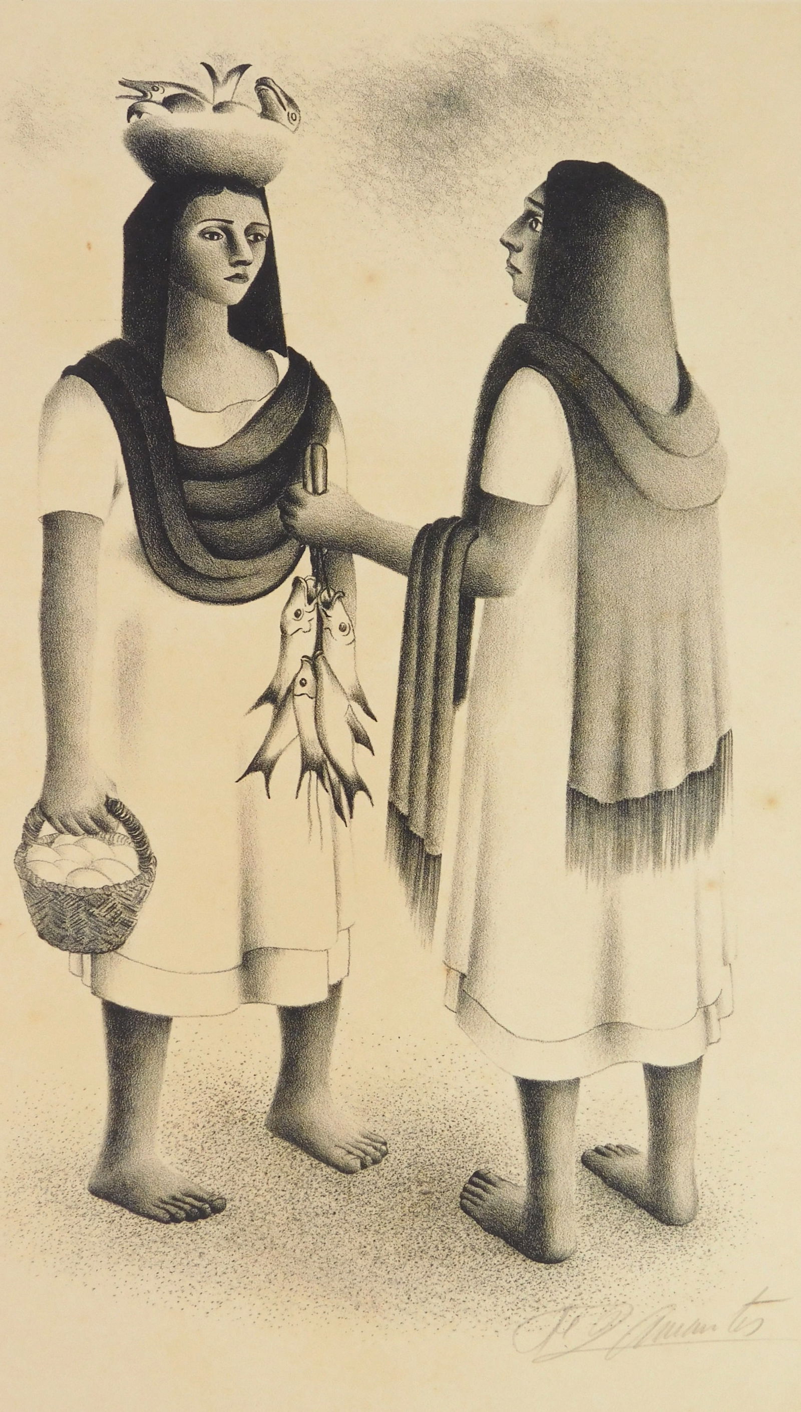 Francisco Dosamantes (Mexican, 1911-1986) lithograph: Mexican Marketplace lithograph, 1947, signed in pencil, AAA edition of 250. 13 x 5 7/8" Provenance: Private collection- Cumberland Foreside, ME *** PLEASE READ: IMPORTANT NOTE About S&H *