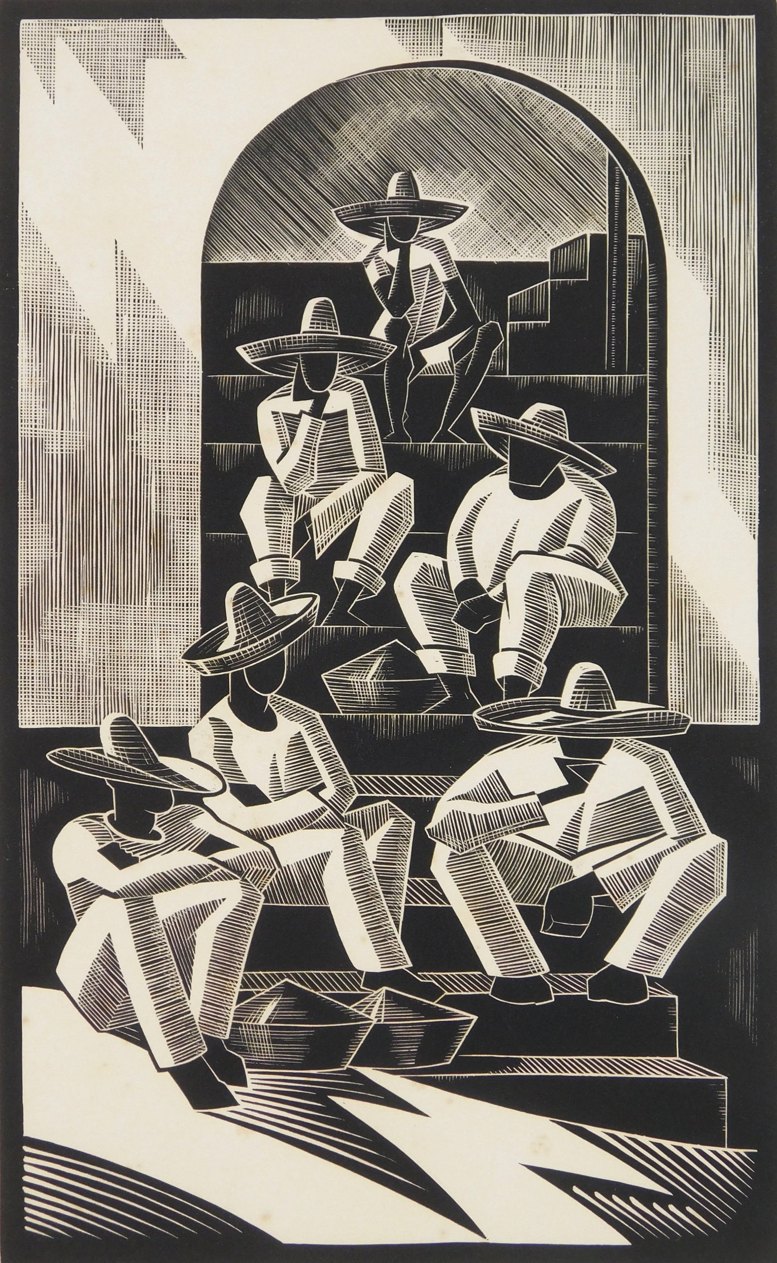 Olin Dows (American, 1904-1981) woodcut: Steps, Taxco, Mexico woodcut, 1933, signed and dated in pencil. 11 x 6 3/4'' Provenance: Private collection- Brecksville, OH *** PLEASE READ: IMPORTANT NOTE About S&H ***</