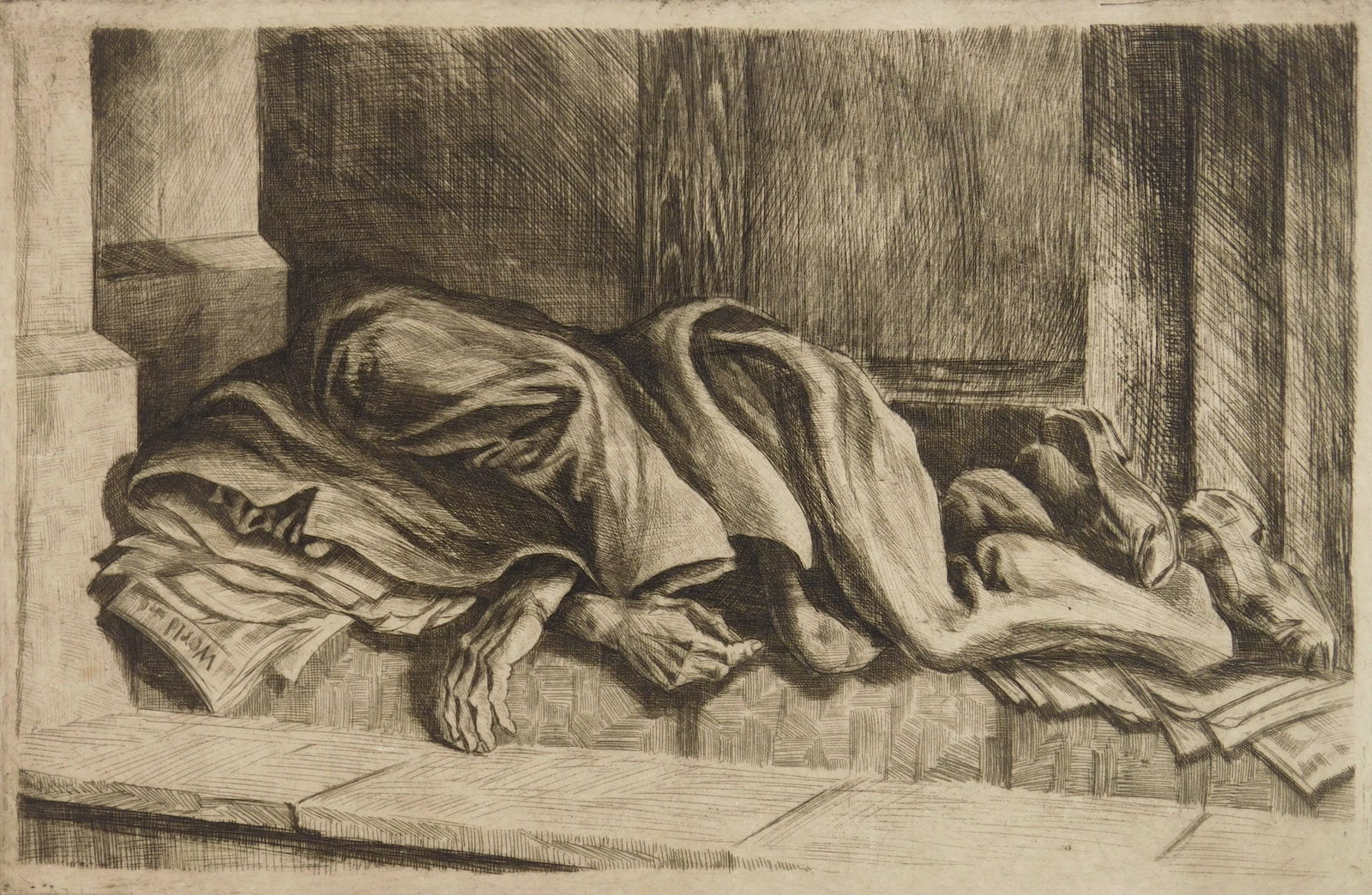 Isaac Friedlander (American, 1890-1968) etching: In The Dark etching, 1935, signed and annotated Trial proof #1 in pencil. 9 1/2 x 14" Provenance: Private collection- New Orleans, LA *** PLEASE READ: IMPORTA