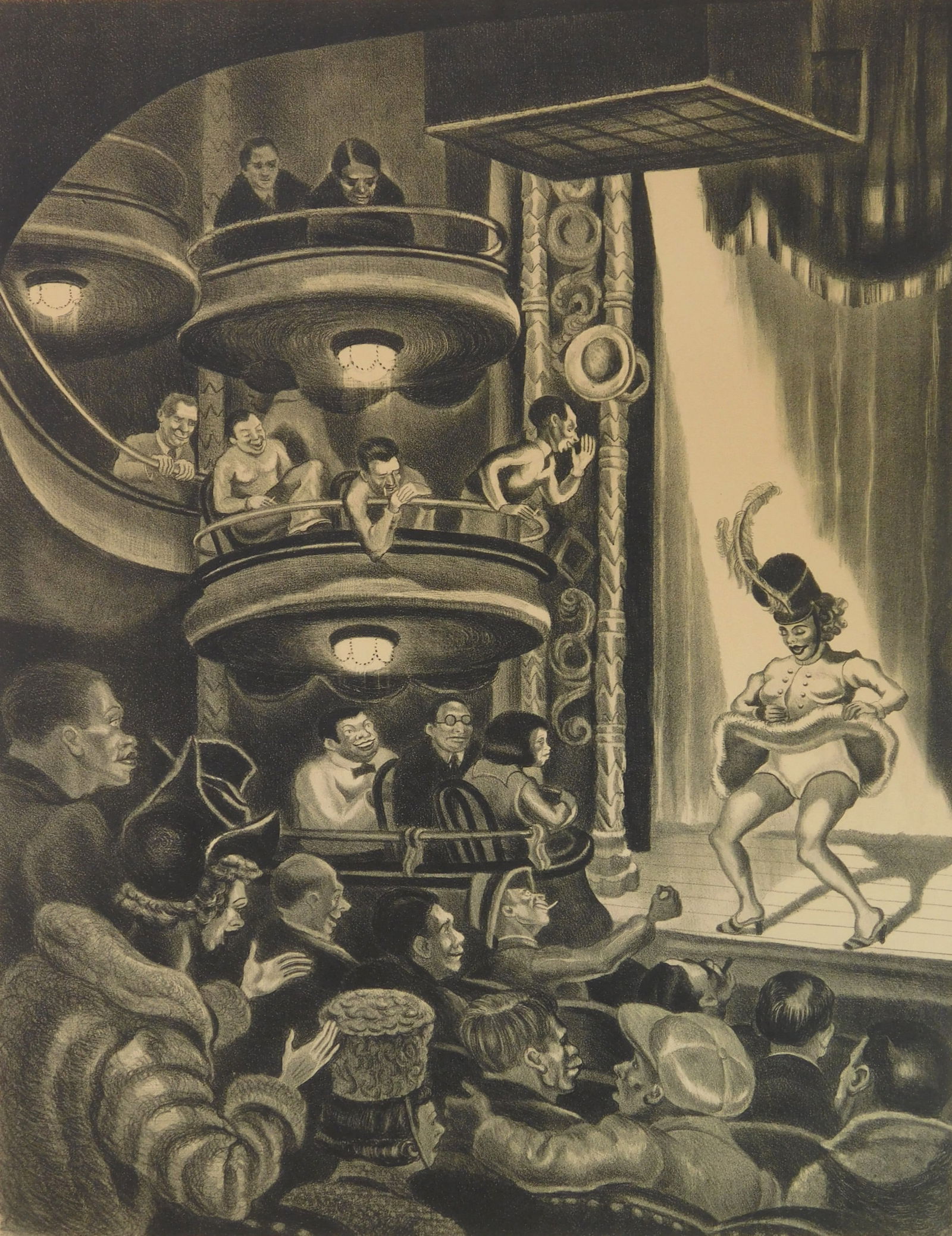 Bertram Goodman (American, 1904-1988) lithograph: Burlesk lithograph, 1941, signed, titled, dated and annotated '20 prints' and inscribed to Jay Levin with best wishes in pencil. 15 x 11 3/8'' Provenance: Private collection