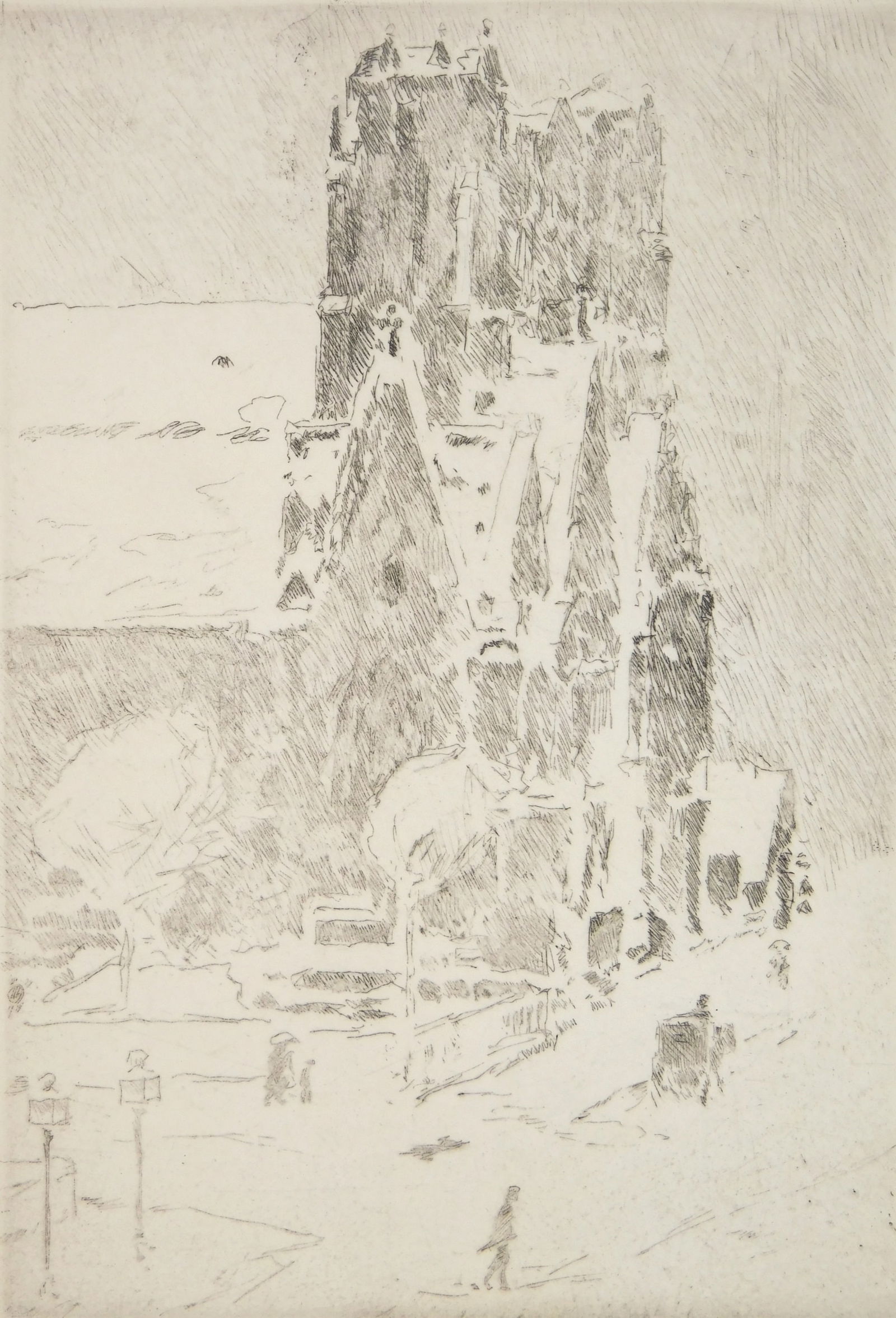 Childe Hassam (American, 1859-1935) etching: Calvary Church in Snow etching, 1915, signed with cypher in pencil. 7 x 4 3/4" Literature Cortissoz, 62. Provenance: Private collection- Cleveland, OH *** PLEASE READ: