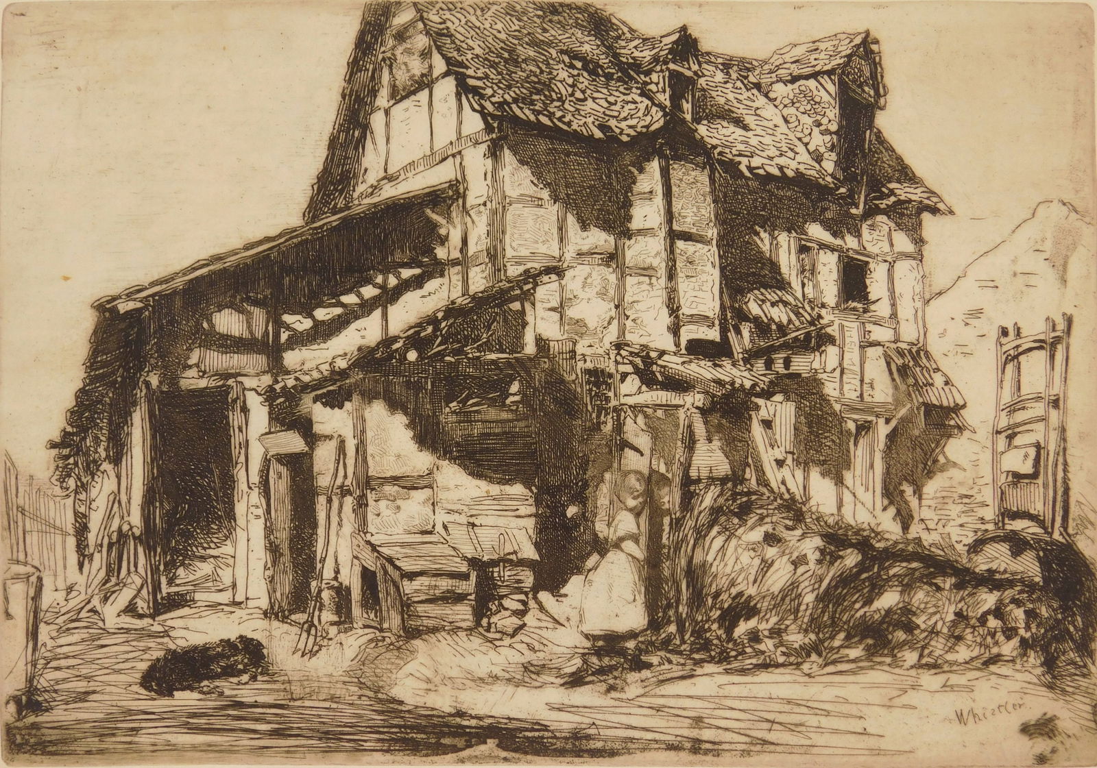 James A. M. Whistler (American 1834-1903) etching: The Unsafe Tenement etching on laid paper 1858. 6 1/4 x 8 15/16' Literature: Kennedy 17 Provenance: Private collection- Pepper Pike, OH *** PLEA