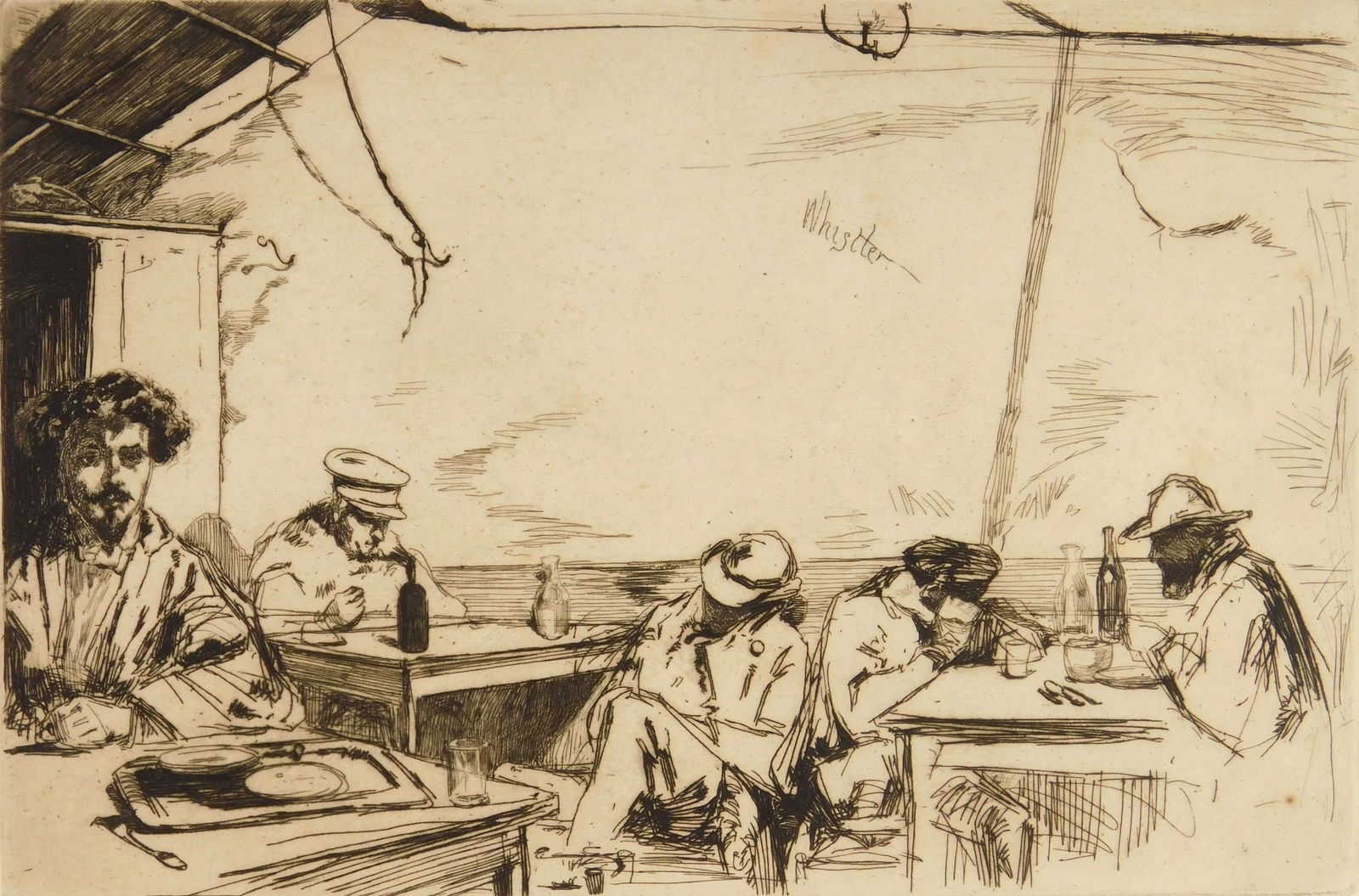 James A. M. Whistler (American, 1834-1903) etching: Soupe a Trois Sous etching, 1859. 7 1/2 x 10'' Literature: Kennedy 49 Provenance: Private collection- Shaker Heights, OH Vixseboxse Art Gallery- Cleveland Heights, OH