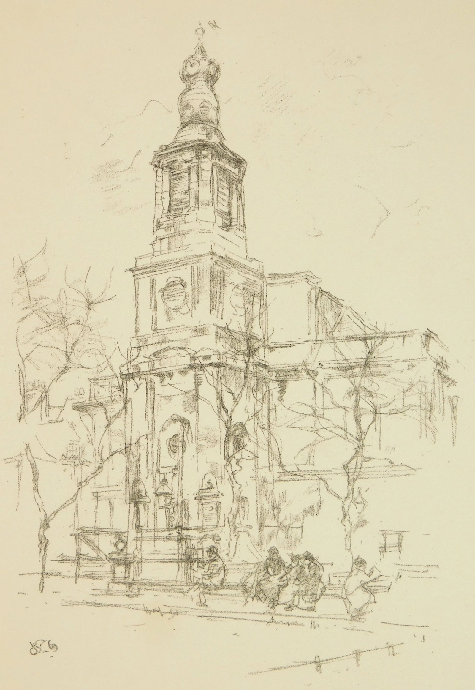 James A. M. Whistler (American, 1834-1903) lithograph: St. Anne's Soho lithograph, 1896, from the 1904 posthumous edition of 48 by Goulding (watermark 219), 7 1/2 x 5 1/8'' Literature: Chicago 162 Provenance: Private collectio