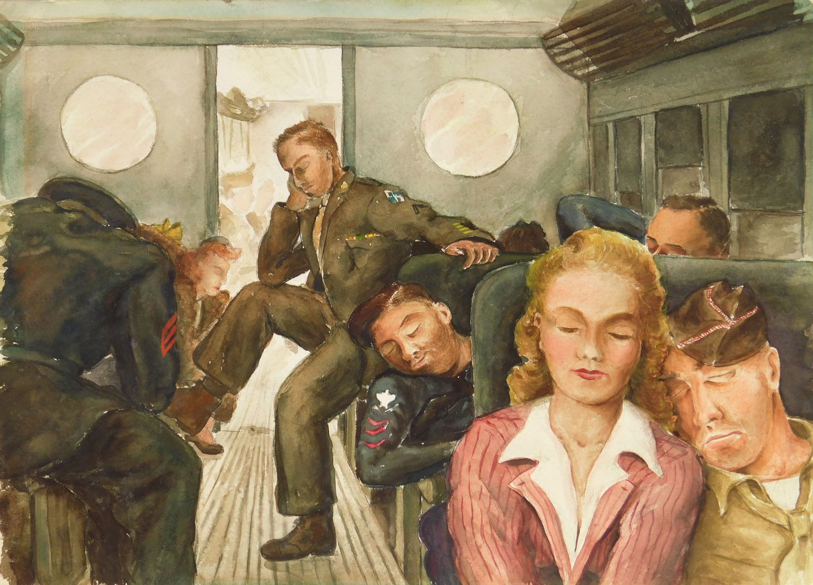 Joseph Solitario (American, 1929-2006) watercolor: Night Train watercolor on paper, 1945, signed, titled and dated in pen verso. 9 1/2 x 13 1/2" Exhibited: The Cleveland School: Watercolor and Clay- Canton Museum of Art, Canton, O