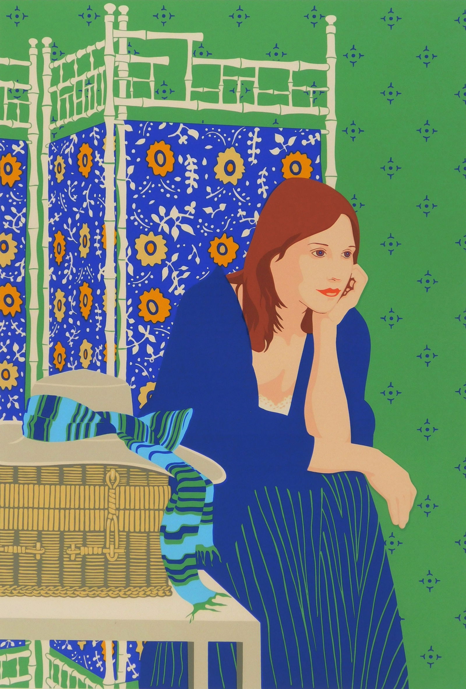 Phyllis Sloane (American, 1921-2009) silkscreen: Seated Girl silkscreen in colors, signed and numbered 5/300 in pencil. 24 3/4 x 17'' Provenance: Private collection- Cleveland, OH *** PLEASE READ: IMPORTANT NOTE About S&H ***