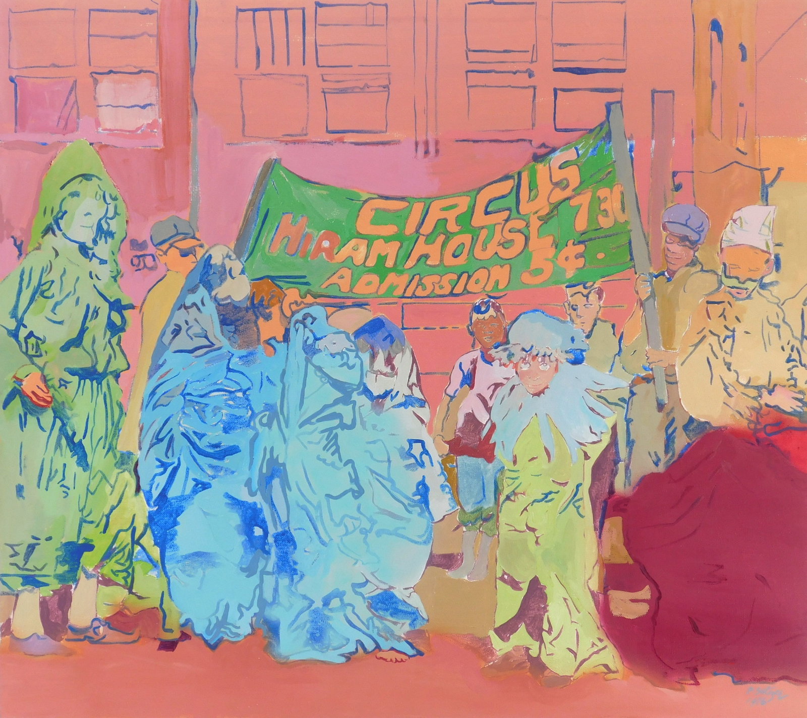 Phyllis Seltzer (American, 1928-2023) oil: Circus Hiram House oil on canvas, 1976, signed P. Seltzer 1976 lower right. 24 7/8 x 28 1/16" Provenance: Estate of the artist *** PLEASE READ: IMPORTANT NOTE About S&H ***