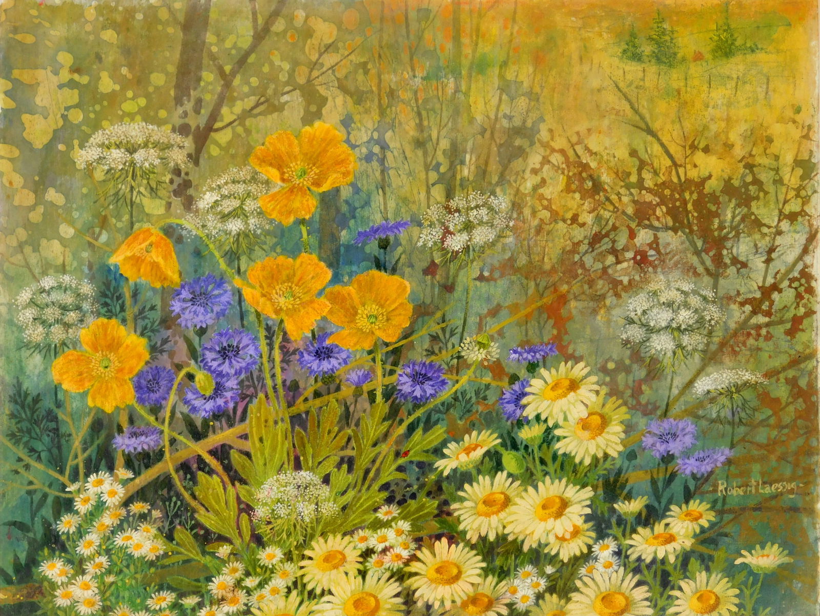 Robert Laessig (American, 1913-2010) acrylic: Sunny Spring acrylic on paper, signed Robert Laessig lower right. 16 x 21" Provenance: Private collection- Brimfield, OH *** PLEASE READ: IMPORTANT NOTE About S&H ***