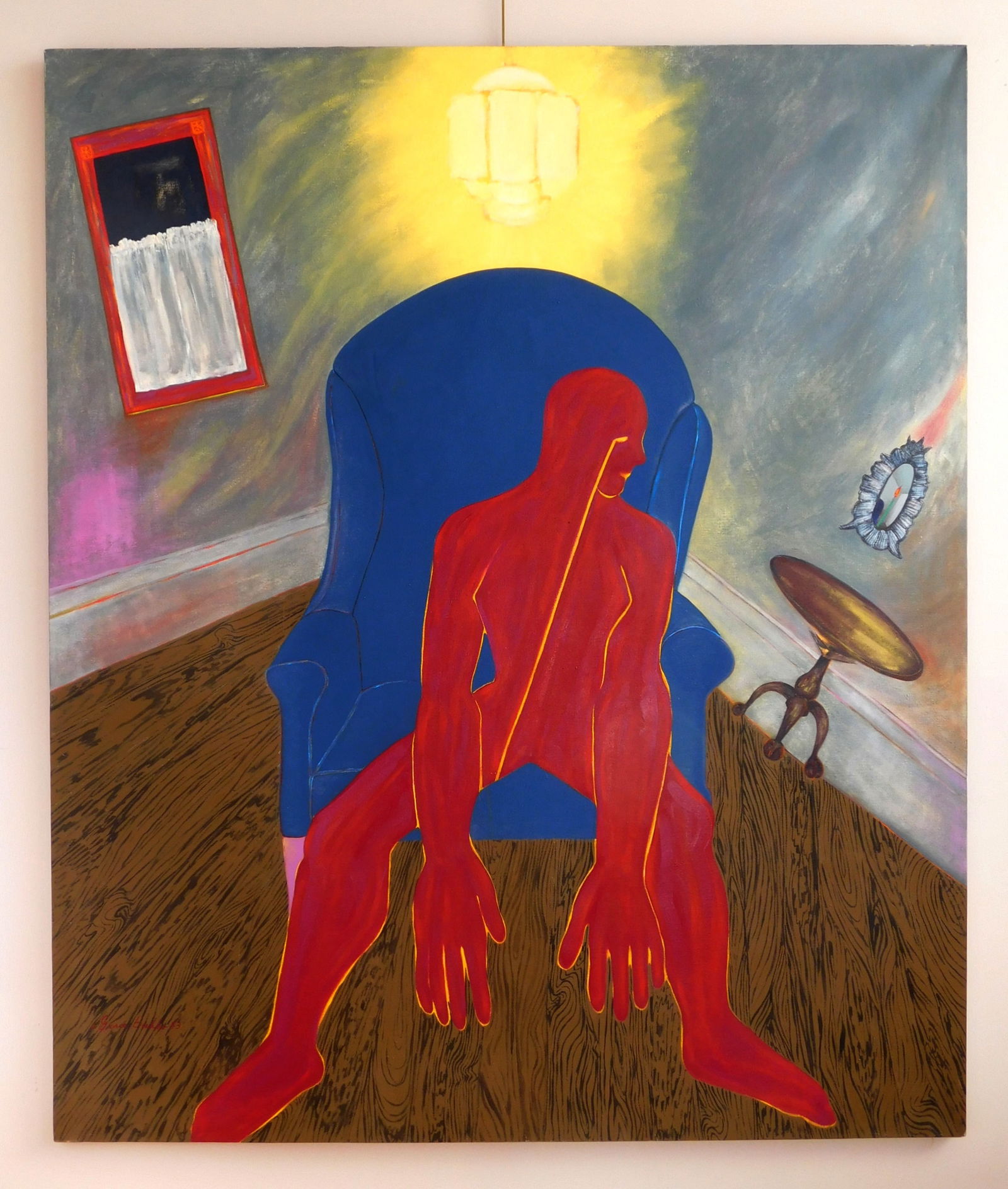 Grace Bishko (American, 1936- ?) oil: The Blue Chair oil on canvas, 1983, signed, dated and titled verso. 63 x 53" Provenance: Private collection- Cleveland, OH *** PLEASE READ: IMPORTANT NOTE About S&H ***<