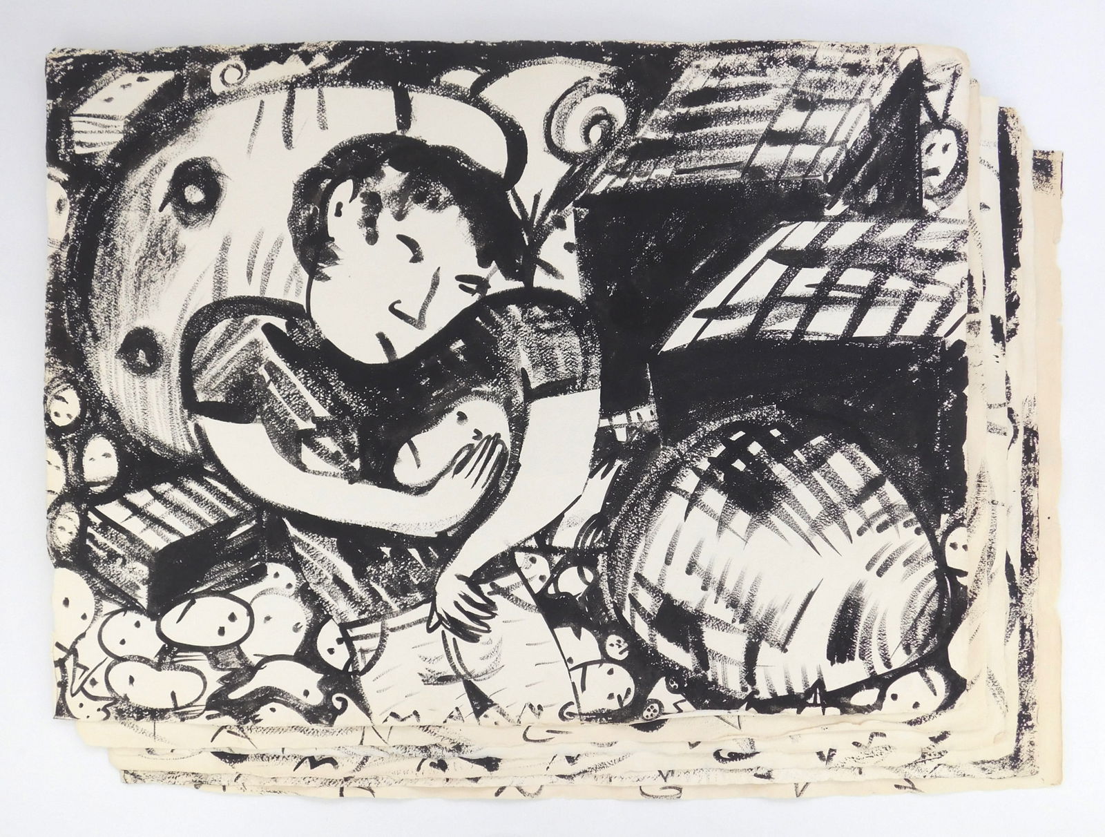 6 Kirk Mangus (American, 1952-2013) brush and ink: Untitled 6 brush and ink on paper, all signed Mangus lower edge. 23 1/2 x 32" Kirk Mangus served as head of the ceramics program at the Kent State University School of Art from 1985 un